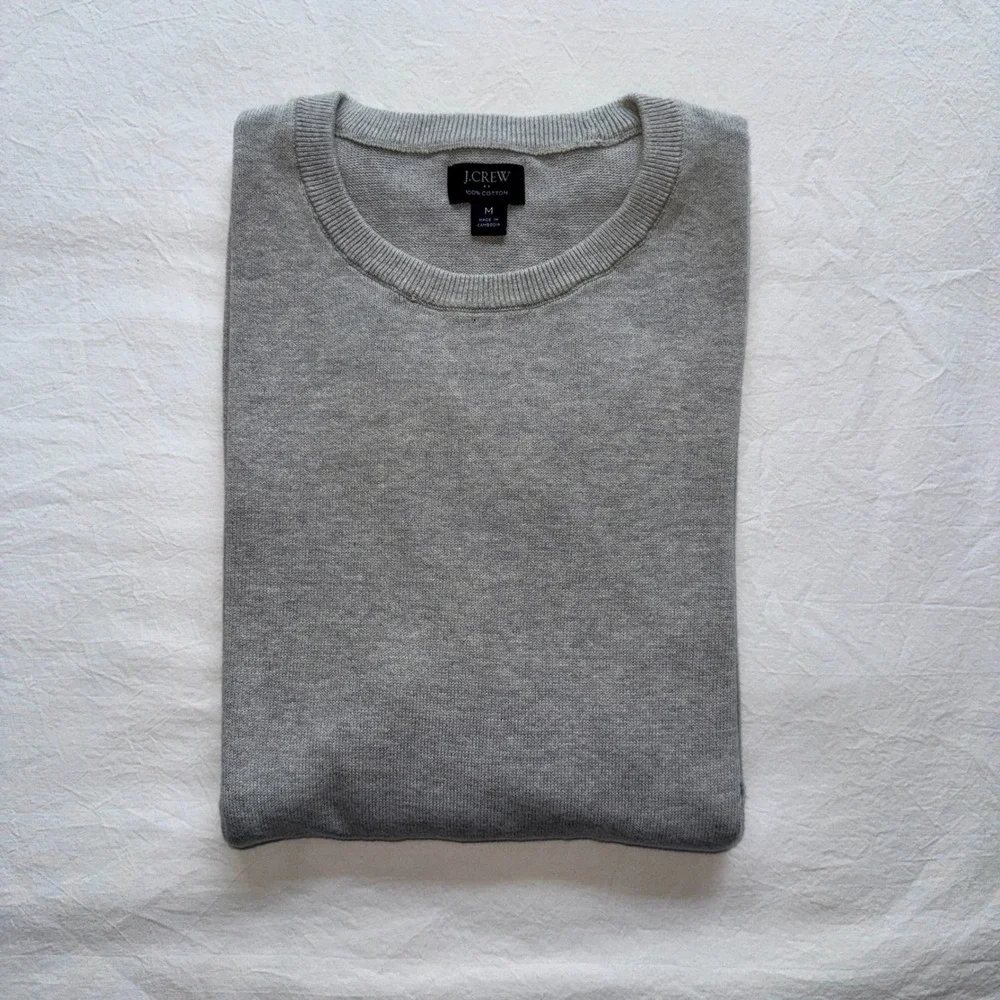 J. Crew Mens Lightweight Cotton Crewneck Sweater Gray Medium